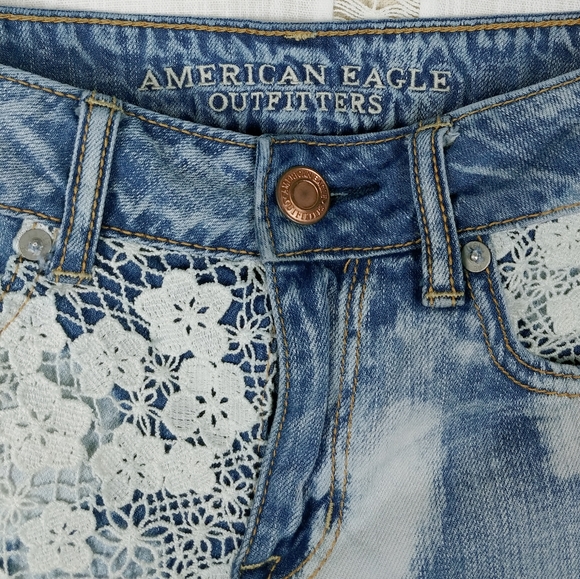 American Eagle Shortie Bleached Lace Denim Shorts - Picture 4 of 6